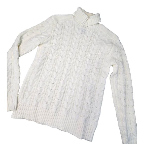 Xray Jeans Off White Cableknit Turtleneck Sweater Large Chunky Fall Winter Cream - Picture 3 of 11